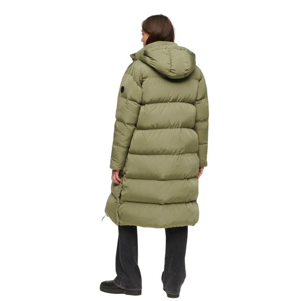 SUPERDRY D5 STUD LONGLINE HOODED PUFFER COAT ΜΠΟΥΦΑΝ ΓΥΝΑΙΚΕΙΟ KHAKI