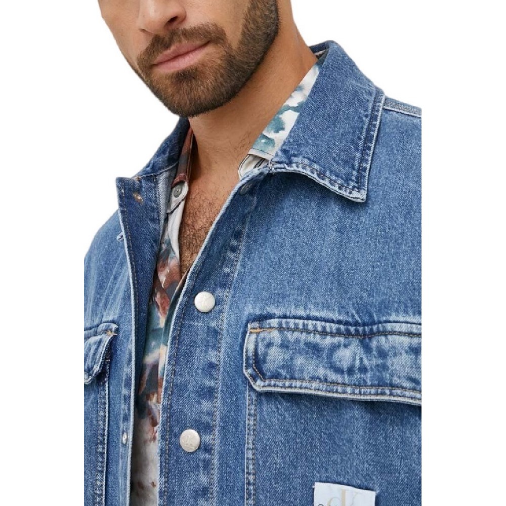 CALVIN KLEIN JEANS BOXY LOOSE UTILITY SHIRT JACKET ΜΠΟΥΦΑΝ ΑΝΔΡΙΚΟ BLUΕ DENIM