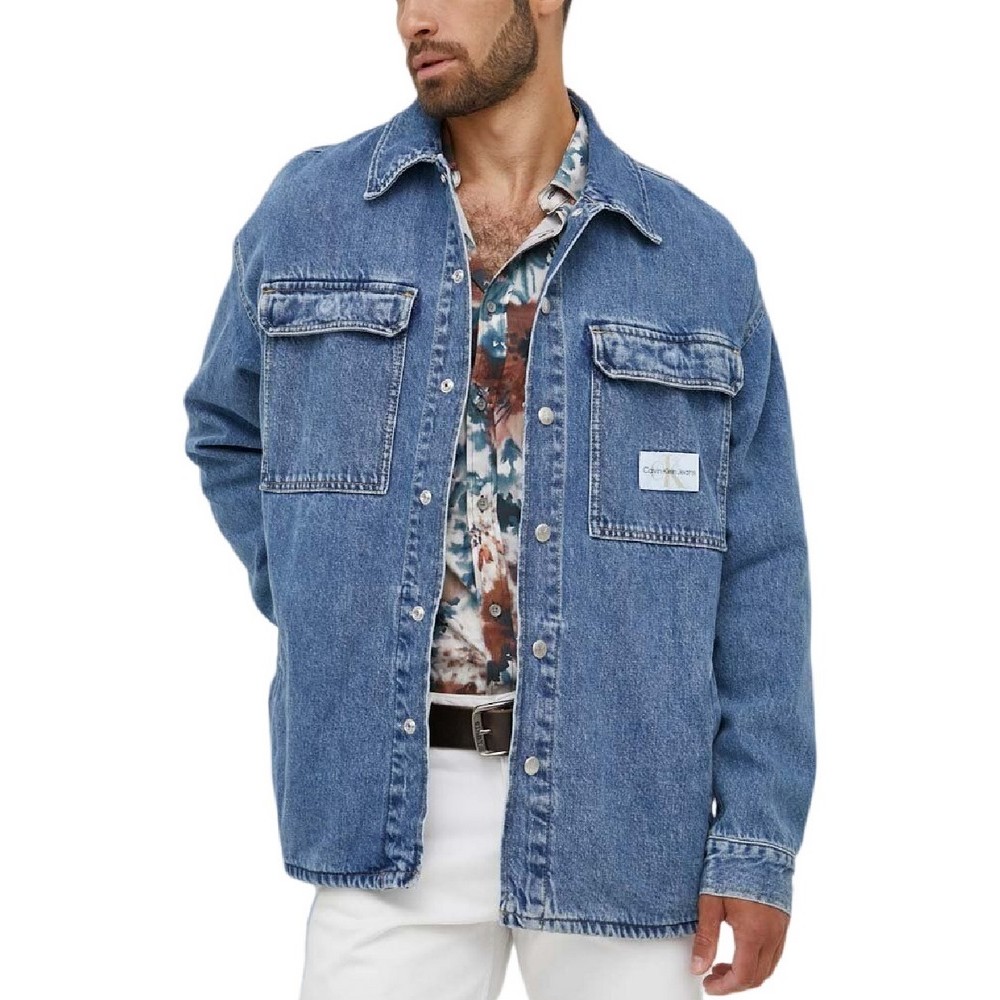 CALVIN KLEIN JEANS BOXY LOOSE UTILITY SHIRT JACKET ΜΠΟΥΦΑΝ ΑΝΔΡΙΚΟ BLUΕ DENIM