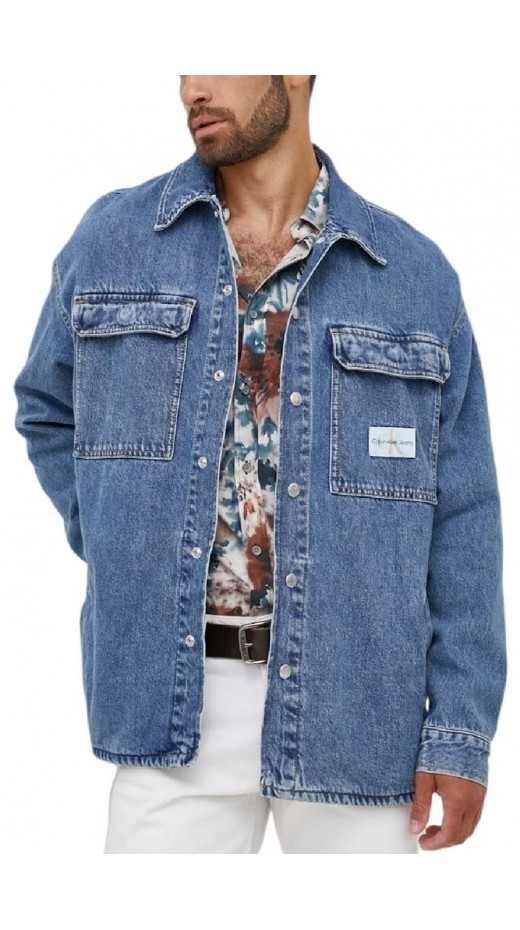 CALVIN KLEIN JEANS BOXY LOOSE UTILITY SHIRT JACKET ΜΠΟΥΦΑΝ ΑΝΔΡΙΚΟ BLUΕ DENIM