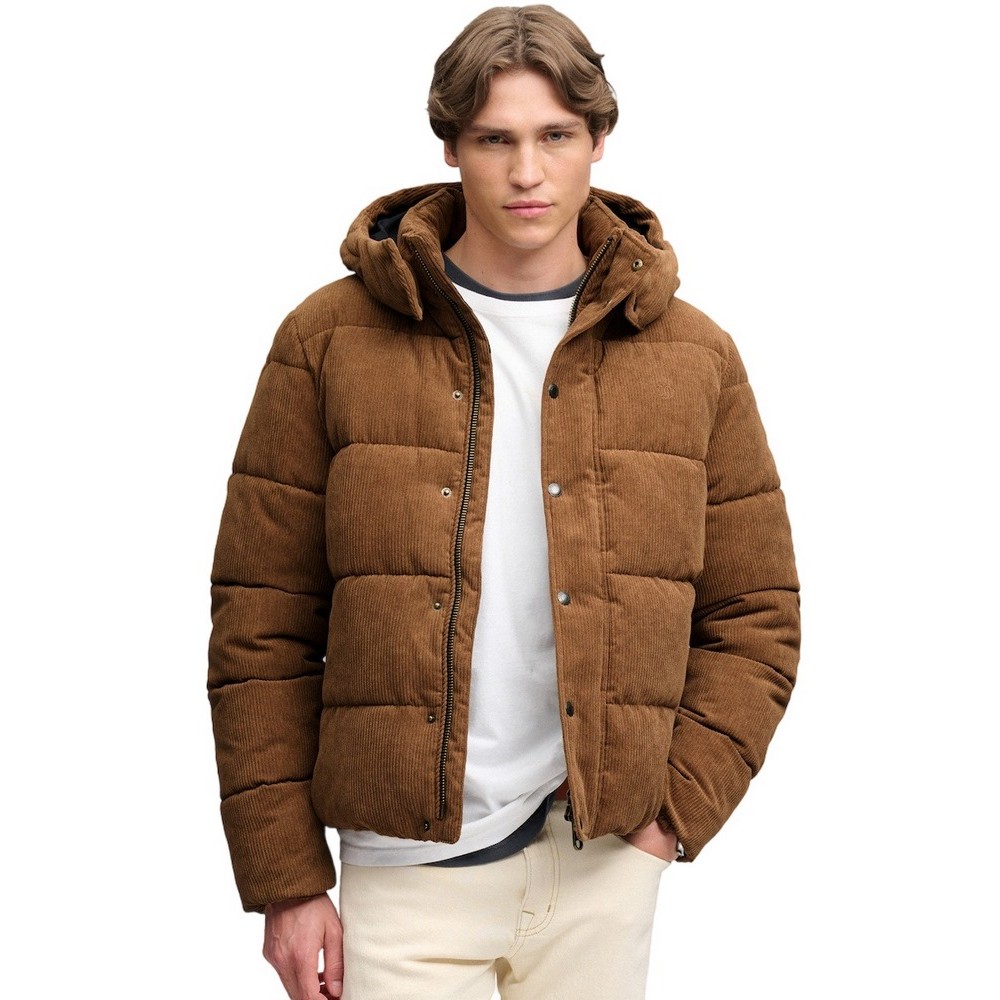 SUPERDRY PREMIUM HOOD CORD PUFFER JKT ΜΠΟΥΦΑΝ ΑΝΔΡΙΚΟ COGNAC