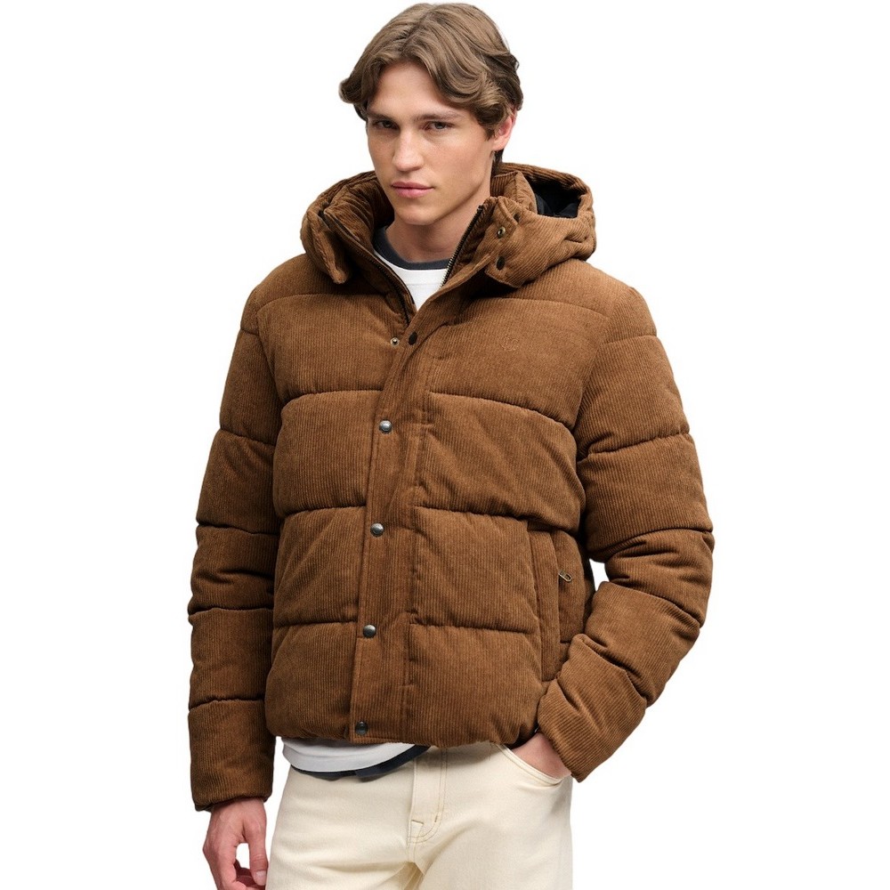 SUPERDRY PREMIUM HOOD CORD PUFFER JKT ΜΠΟΥΦΑΝ ΑΝΔΡΙΚΟ COGNAC