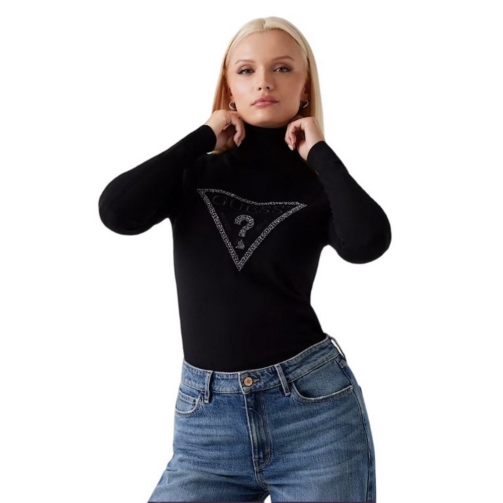GUESS LS TN MELANIE TRIANGLE LOGO SW ΜΠΛΟΥΖΑ ΠΛΕΚΤΗ ΓΥΝΑΙΚΕΙΑ BLACK