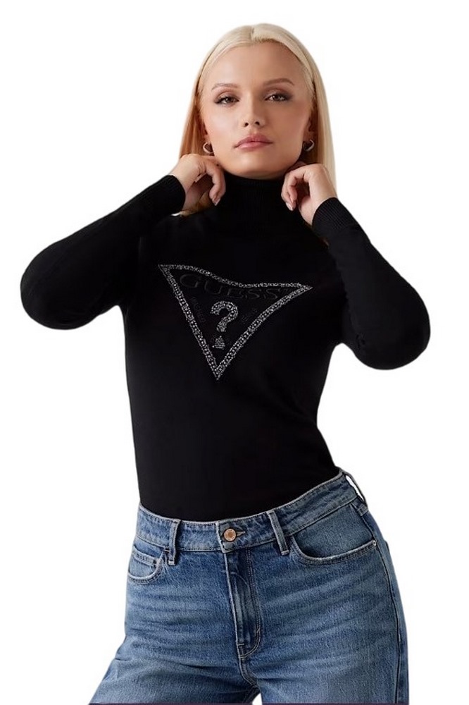 GUESS LS TN MELANIE TRIANGLE LOGO SW ΜΠΛΟΥΖΑ ΠΛΕΚΤΗ ΓΥΝΑΙΚΕΙΑ BLACK
