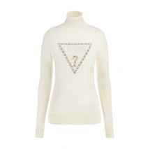 GUESS LS TN MELANIE TRIANGLE LOGO SW ΜΠΛΟΥΖΑ ΠΛΕΚΤΗ ΓΥΝΑΙΚΕΙΑ ECRU