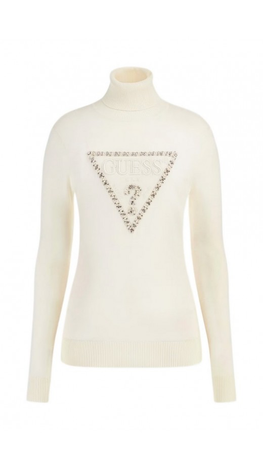 GUESS LS TN MELANIE TRIANGLE LOGO SW ΜΠΛΟΥΖΑ ΠΛΕΚΤΗ ΓΥΝΑΙΚΕΙΑ ECRU