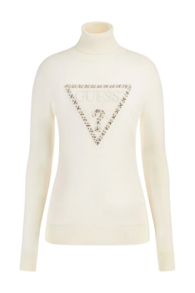 GUESS LS TN MELANIE TRIANGLE LOGO SW ΜΠΛΟΥΖΑ ΠΛΕΚΤΗ ΓΥΝΑΙΚΕΙΑ ECRU