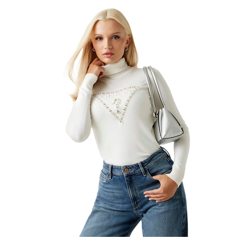 GUESS LS TN MELANIE TRIANGLE LOGO SW ΜΠΛΟΥΖΑ ΠΛΕΚΤΗ ΓΥΝΑΙΚΕΙΑ ECRU