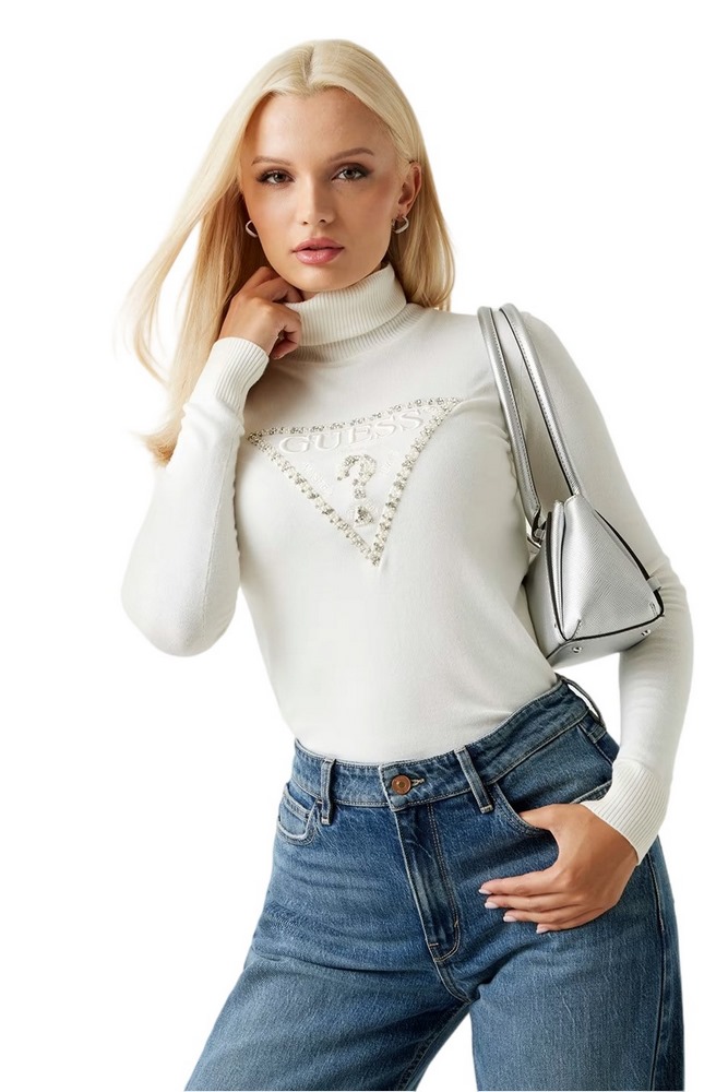 GUESS LS TN MELANIE TRIANGLE LOGO SW ΜΠΛΟΥΖΑ ΠΛΕΚΤΗ ΓΥΝΑΙΚΕΙΑ ECRU