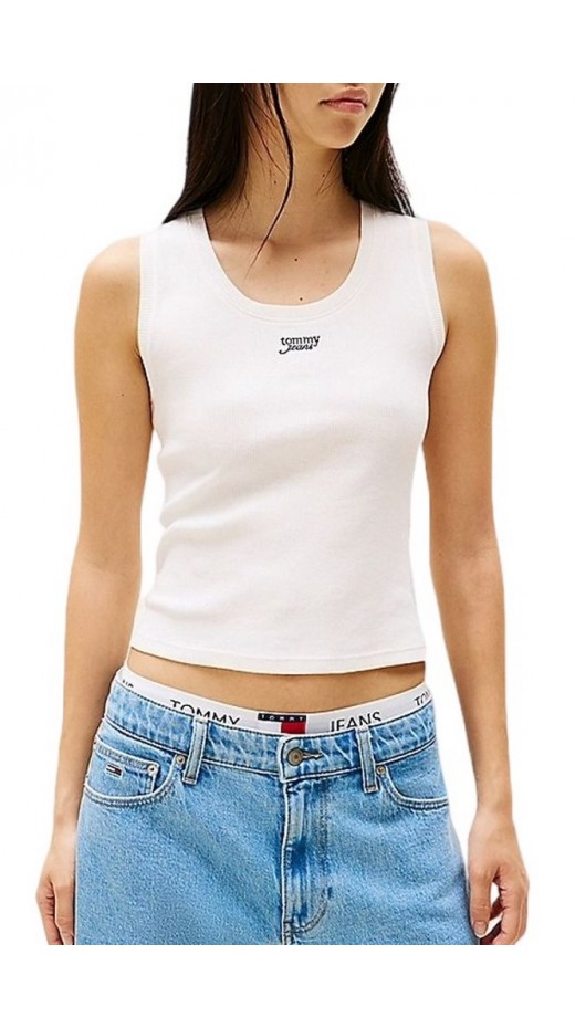 TOMMY JEANS  SLIM SCRIPT RIB TANK TOP ΤΟΠ ΓΥΝΑΙΚΕΙΟ WHITE