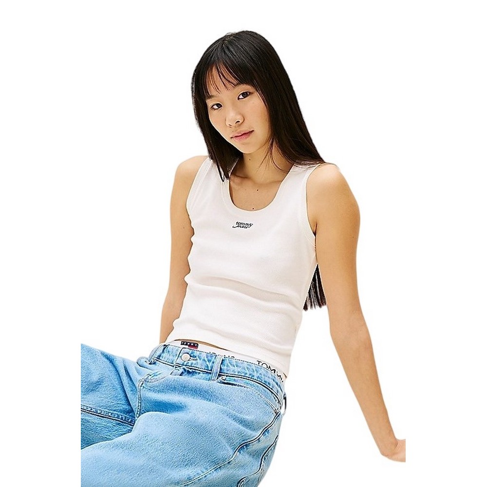TOMMY JEANS  SLIM SCRIPT RIB TANK TOP ΤΟΠ ΓΥΝΑΙΚΕΙΟ WHITE