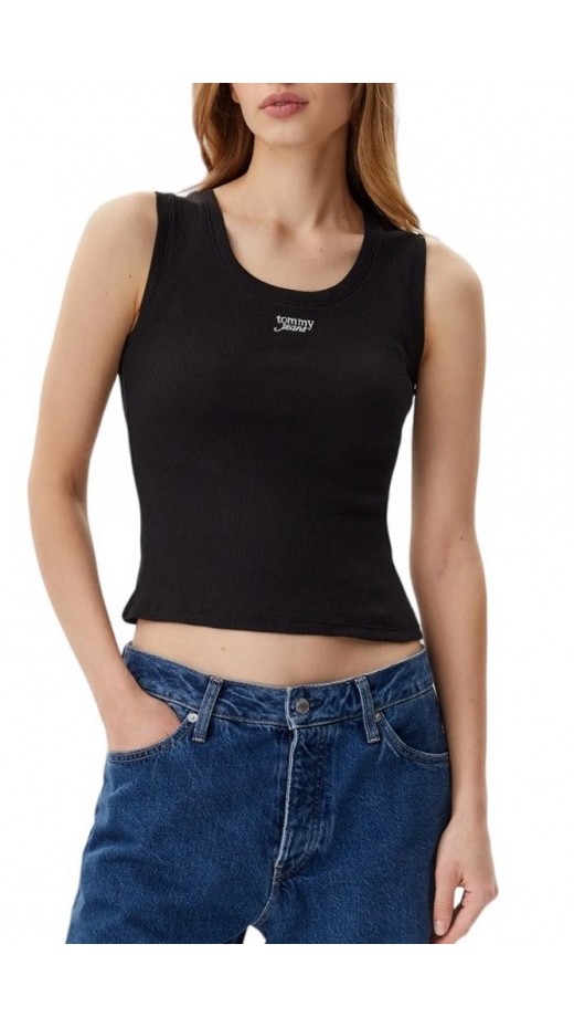 TOMMY JEANS  SLIM SCRIPT RIB TANK TOP ΤΟΠ ΓΥΝΑΙΚΕΙΟ BLACK