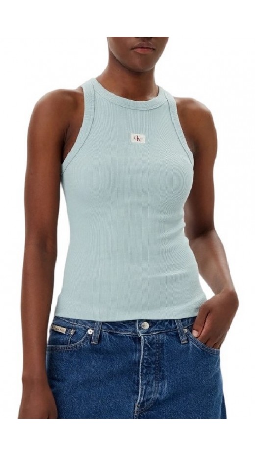 CALVIN KLEIN JEANS WOVEN LABEL RIB TANK TOP ΤΟΠ ΓΥΝΑΙΚΕΙΟ BLUE