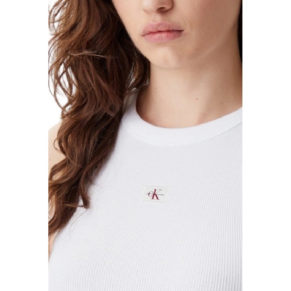CALVIN KLEIN JEANS WOVEN LABEL RIB TANK TOP ΤΟΠ ΓΥΝΑΙΚΕΙΟ BRIGHT WHITE