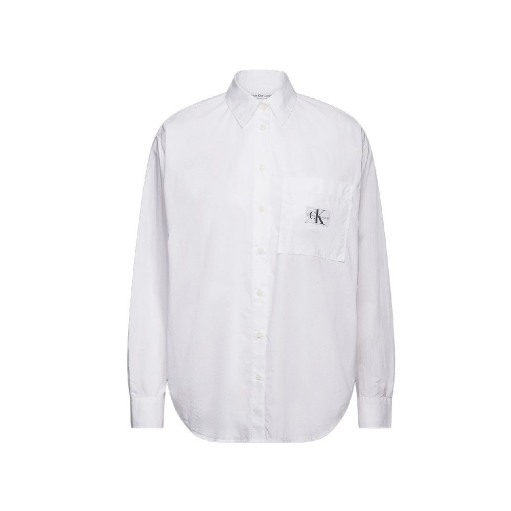 CALVIN KLEIN JEANS WOVEN LABEL RELAXED SHIRT ΠΟΥΚΑΜΙΣΟ ΓΥΝΑΙΚΕΙΟ BRIGHT WHITE