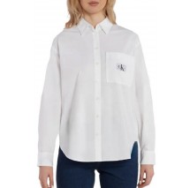 CALVIN KLEIN JEANS WOVEN LABEL RELAXED SHIRT ΠΟΥΚΑΜΙΣΟ ΓΥΝΑΙΚΕΙΟ BRIGHT WHITE