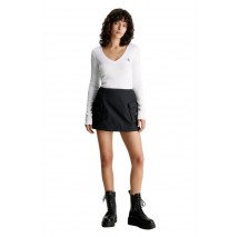 CALVIN KLEIN JEANS WOVEN LABEL V-NECK LONG SLEEVE ΜΠΛΟΥΖΑ ΓΥΝΑΙΚΕΙΑ BRIGHT WHITE