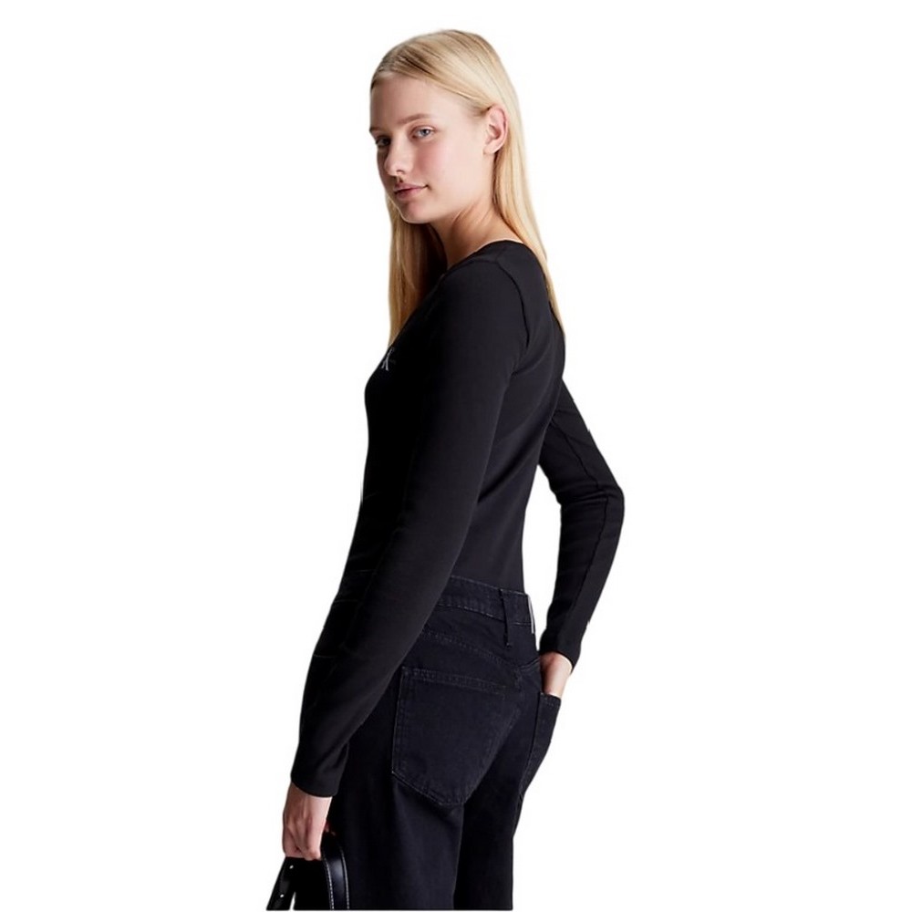 CALVIN KLEIN JEANS WOVEN LABEL V-NECK LONG SLEEVE ΜΠΛΟΥΖΑ ΓΥΝΑΙΚΕΙΑ BLACK
