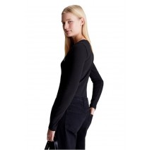 CALVIN KLEIN JEANS WOVEN LABEL V-NECK LONG SLEEVE ΜΠΛΟΥΖΑ ΓΥΝΑΙΚΕΙΑ BLACK