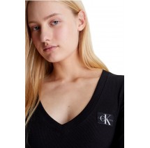 CALVIN KLEIN JEANS WOVEN LABEL V-NECK LONG SLEEVE ΜΠΛΟΥΖΑ ΓΥΝΑΙΚΕΙΑ BLACK