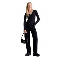 CALVIN KLEIN JEANS WOVEN LABEL V-NECK LONG SLEEVE ΜΠΛΟΥΖΑ ΓΥΝΑΙΚΕΙΑ BLACK