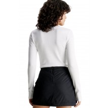 CALVIN KLEIN JEANS WOVEN LABEL V-NECK LONG SLEEVE ΜΠΛΟΥΖΑ ΓΥΝΑΙΚΕΙΑ BRIGHT WHITE