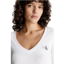 CALVIN KLEIN JEANS WOVEN LABEL V-NECK LONG SLEEVE ΜΠΛΟΥΖΑ ΓΥΝΑΙΚΕΙΑ BRIGHT WHITE