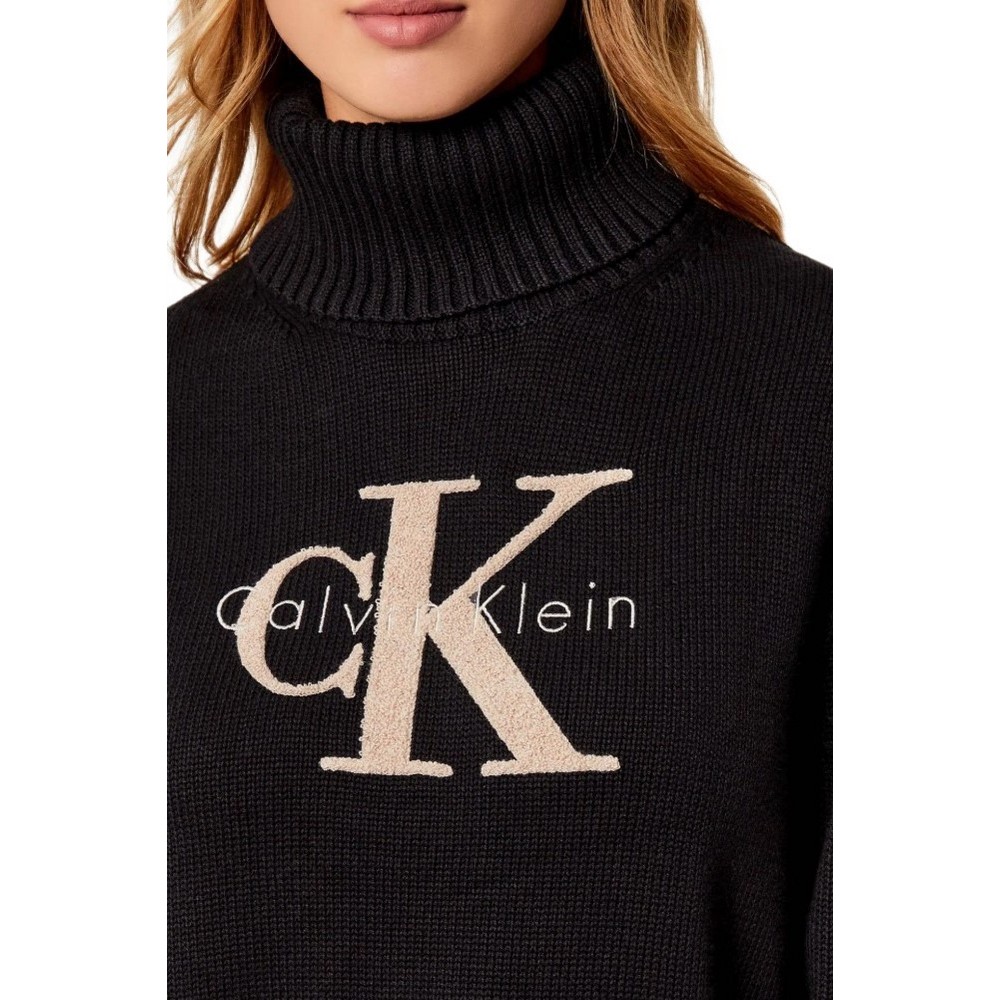 CALVIN KLEIN JEANS CHENILLE MONOLOGO SWEATER ΜΠΛΟΥΖΑ ΠΛΕΚΤΗ ΓΥΝΑΙΚΕΙΑ BLACK