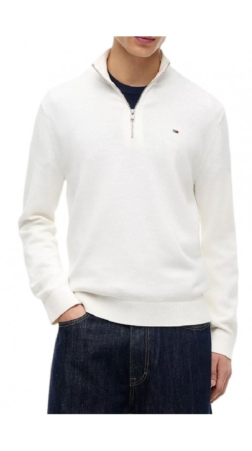 TOMMY JEANS SLM ESS LIGHT ΒΌ ZIP SWTR EXT ΜΠΛΟΥΖΑ ΠΛΕΚΤΗ ΑΝΔΡΙΚΗ OFF WHITE