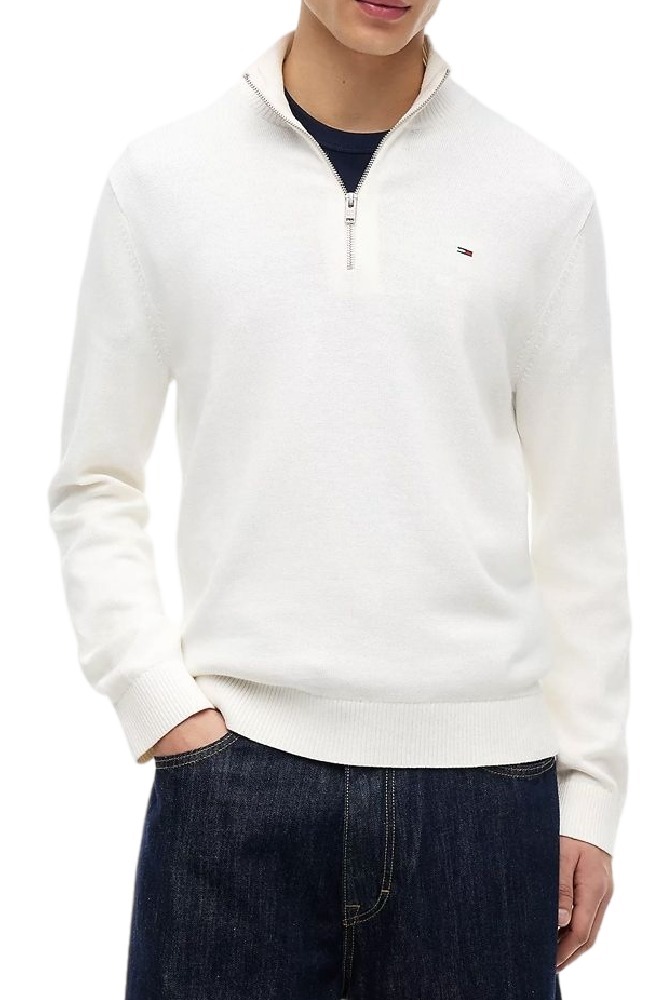 TOMMY JEANS SLM ESS LIGHT ΒΌ ZIP SWTR EXT ΜΠΛΟΥΖΑ ΠΛΕΚΤΗ ΑΝΔΡΙΚΗ OFF WHITE