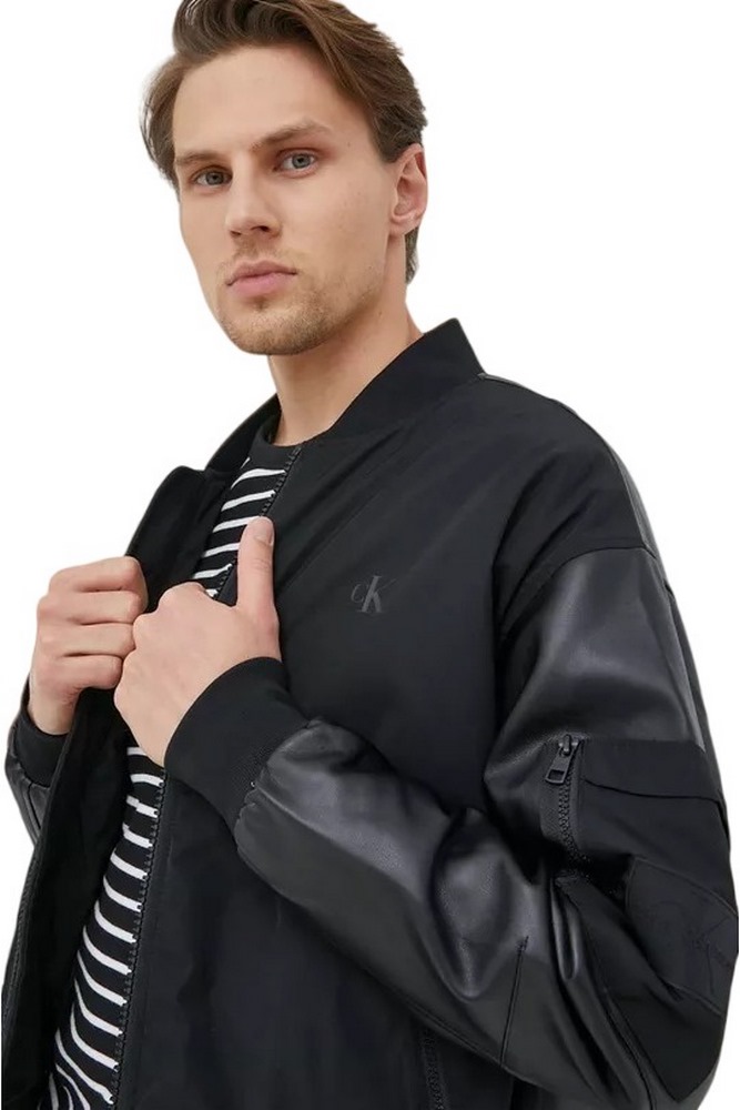 CALVIN KLEIN JEANS FAUX LEATHER BOMBER JACKET ΜΠΟΥΦΑΝ ΑΝΔΡΙΚΟ BLACK