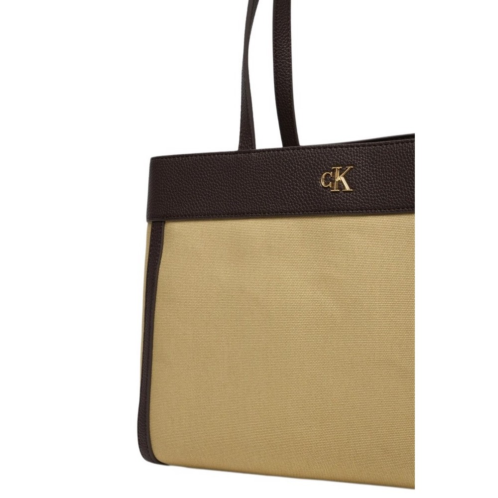 CALVIN KLEIN CANVAS MEDIUM TOTE ΤΣΑΝΤΑ ΓΥΝΑΙΚΕΙΑ KHAKI