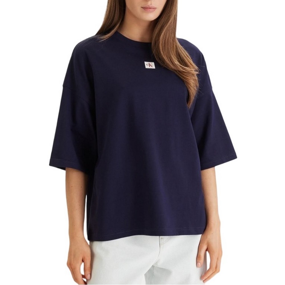 CALVIN KLEIN JEANS WOVEN LABEL OVERSIZED T-SHIRT ΜΠΛΟΥΖΑ ΓΥΝΑΙΚΕΙΑ DARK BLUE