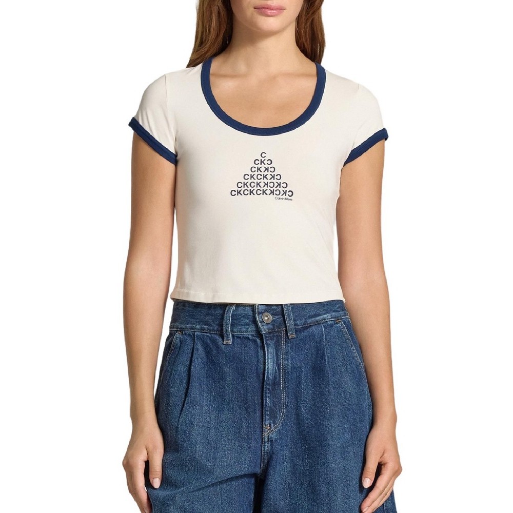 CALVIN KLEIN JEANS PM C GRPHC SCP NK T-SHIRT ΜΠΛΟΥΖΑ ΓΥΝΑΙΚΕΙΑ OFF WHITE