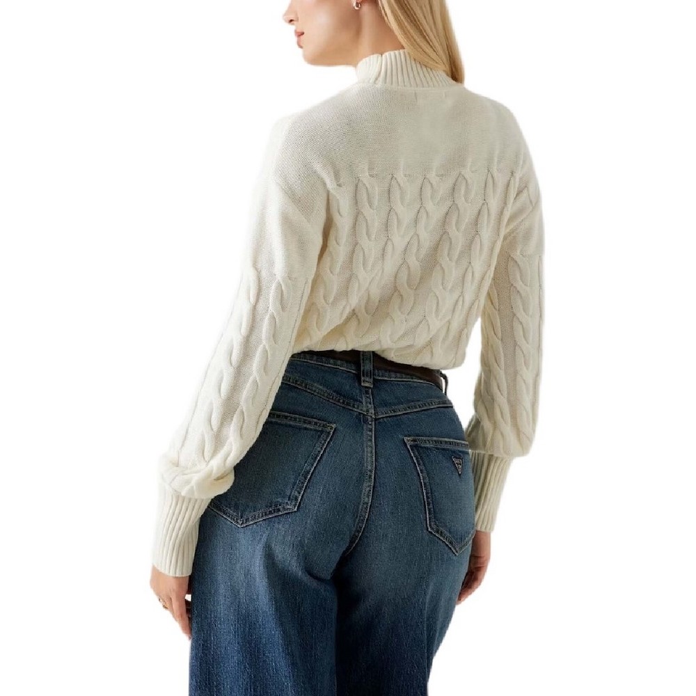 GUESS ELSA SWTR ΜΠΛΟΥΖΑ ΠΛΕΚΤΗ ΓΥΝΑΙΚΕΙΑ OFF WHITE