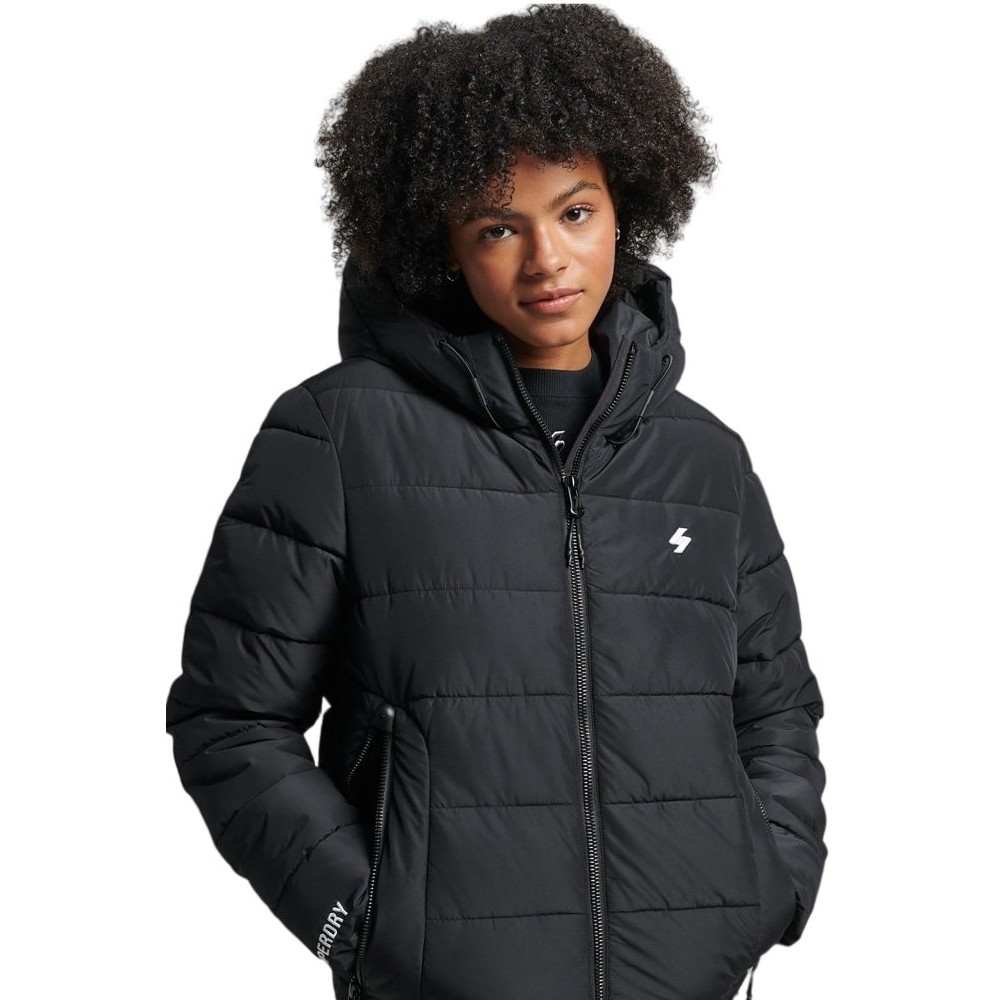 SUPERDRY ΜΠΟΥΦΑΝ HOODED SPIRIT SPORTS PUFFER ΓΥΝΑΙΚΕΙΟ BLACK