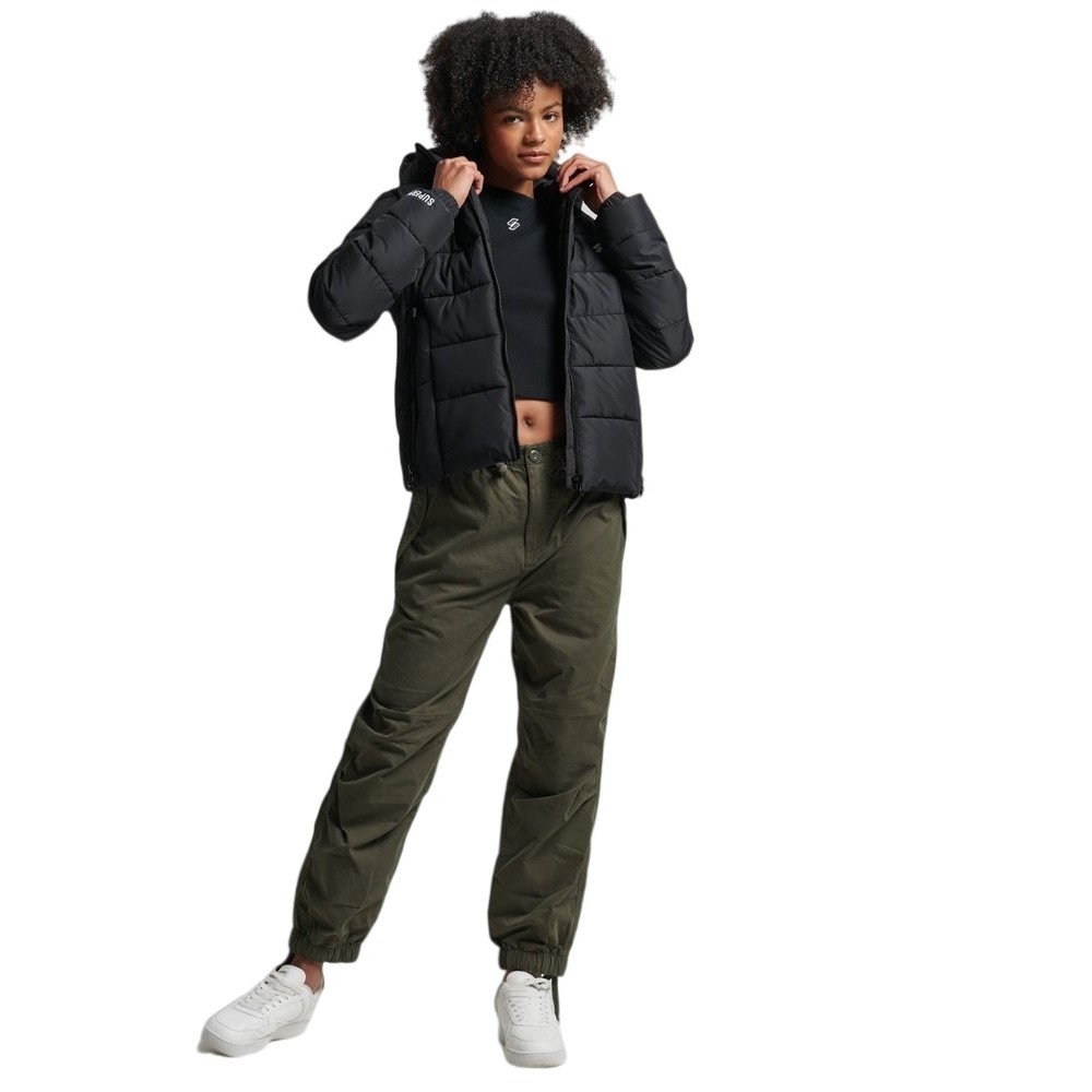 SUPERDRY ΜΠΟΥΦΑΝ HOODED SPIRIT SPORTS PUFFER ΓΥΝΑΙΚΕΙΟ BLACK