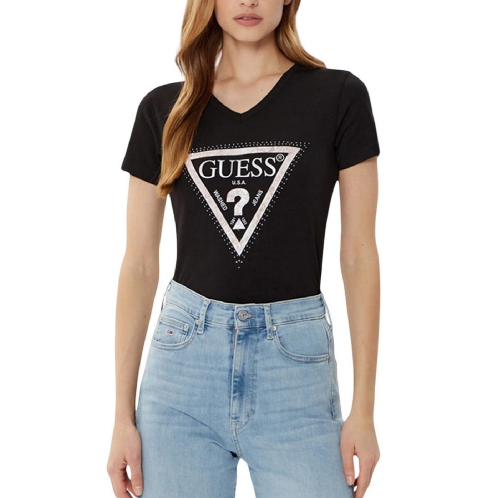 GUESS SS VN PYTHON TRIANGLE TEE T-SHIRT ΜΠΛΟΥΖΑ ΓΥΝΑΙΚΕΙΑ BLACK