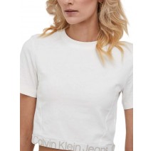 CALVIN KLEIN JEANS WAIST LOGO ELASTIC SHORT SLEEVE ΤΟΠ ΓΥΝΑΙΚΕΙΟ ECRU