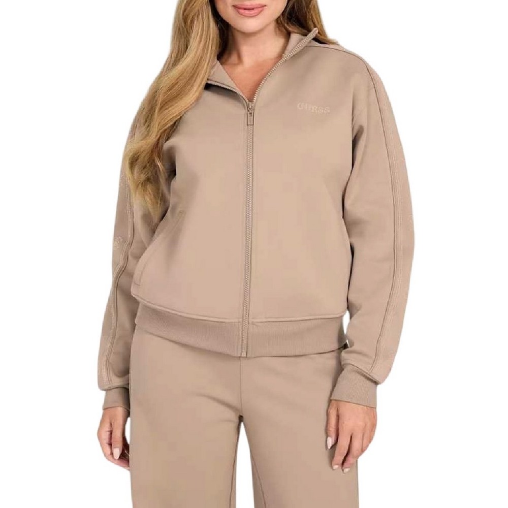 GUESS OCTAVIA HIGH NECK FULL-ZIP ΖΑΚΕΤΑ ΦΟΥΤΕΡ ΓΥΝΑΙΚΕΙΑ BEIGE