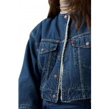 LEVIS COLLARLESS CROP SHERPA TRUCKER WORN IN ΜΠΟΥΦΑΝ ΤΖΙΝ ΓΥΝΑΙΚΕΙΟ MED INDIGO