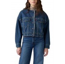 LEVIS COLLARLESS CROP SHERPA TRUCKER WORN IN ΜΠΟΥΦΑΝ ΤΖΙΝ ΓΥΝΑΙΚΕΙΟ MED INDIGO