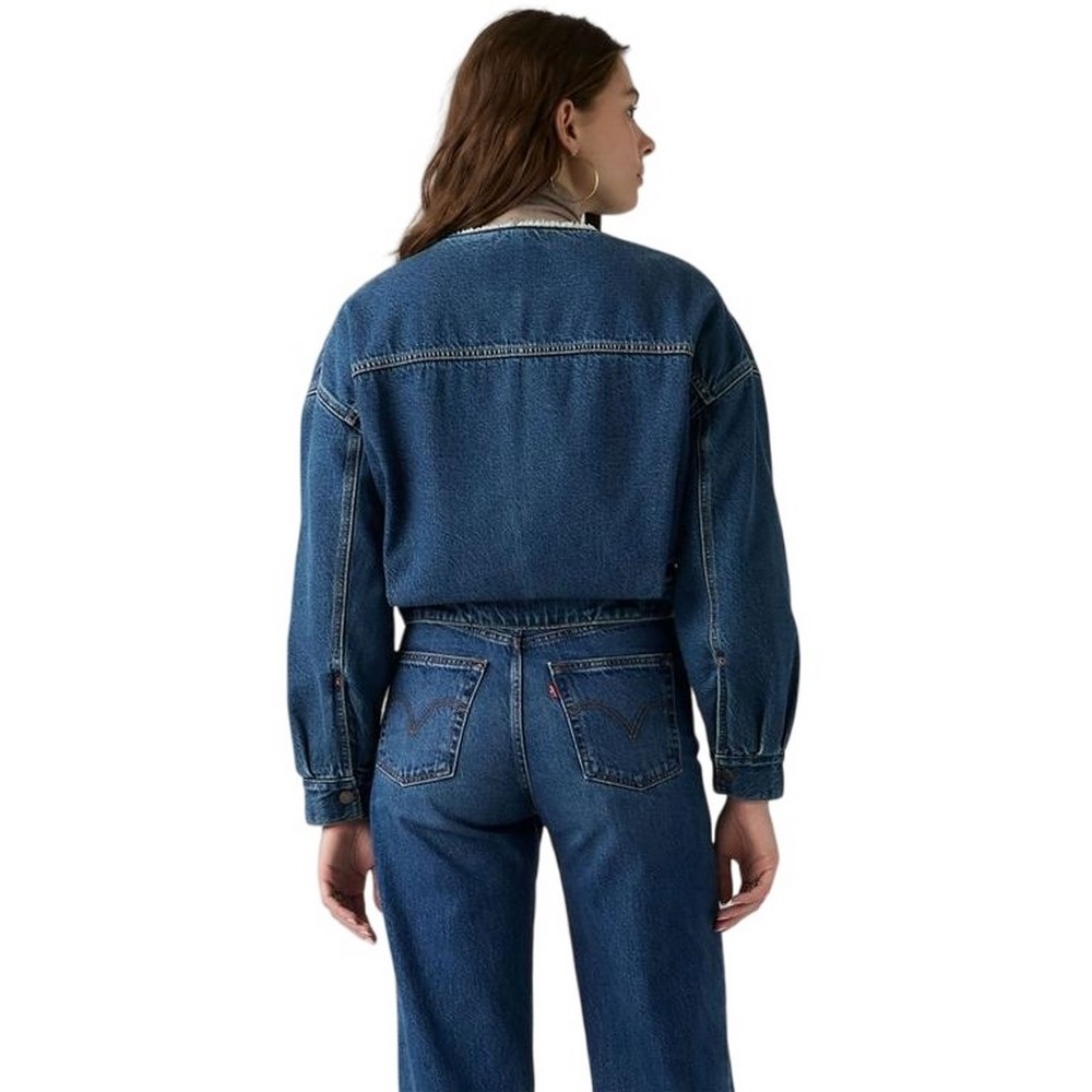 LEVIS COLLARLESS CROP SHERPA TRUCKER WORN IN ΜΠΟΥΦΑΝ ΤΖΙΝ ΓΥΝΑΙΚΕΙΟ MED INDIGO