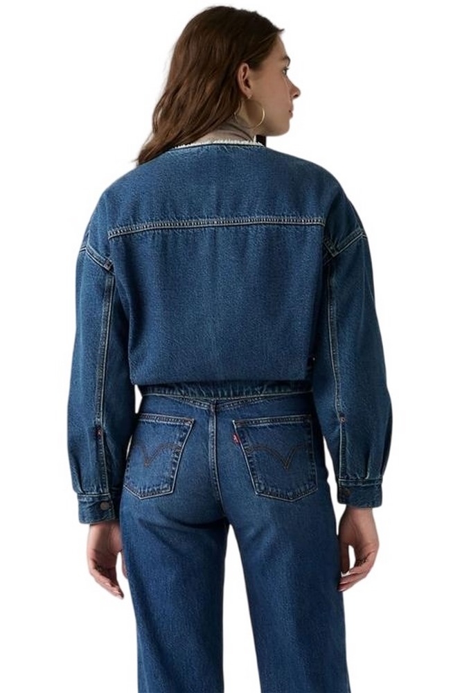 LEVIS COLLARLESS CROP SHERPA TRUCKER WORN IN ΜΠΟΥΦΑΝ ΤΖΙΝ ΓΥΝΑΙΚΕΙΟ MED INDIGO