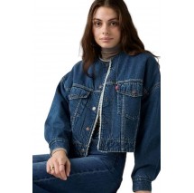 LEVIS COLLARLESS CROP SHERPA TRUCKER WORN IN ΜΠΟΥΦΑΝ ΤΖΙΝ ΓΥΝΑΙΚΕΙΟ MED INDIGO