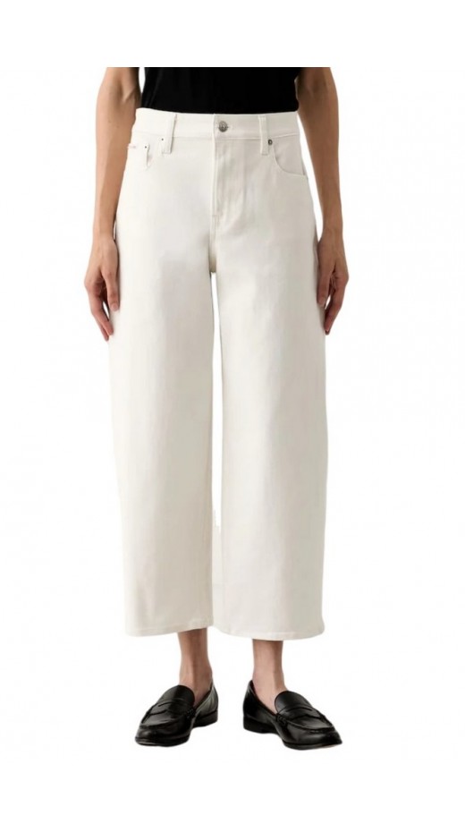 CALVIN KLEIN JEANS COTTON CROPPED BARREL LEG PANTS ΠΑΝΤΕΛΟΝΙ ΓΥΝΑΙΚΕΙΟ OFF WHITE