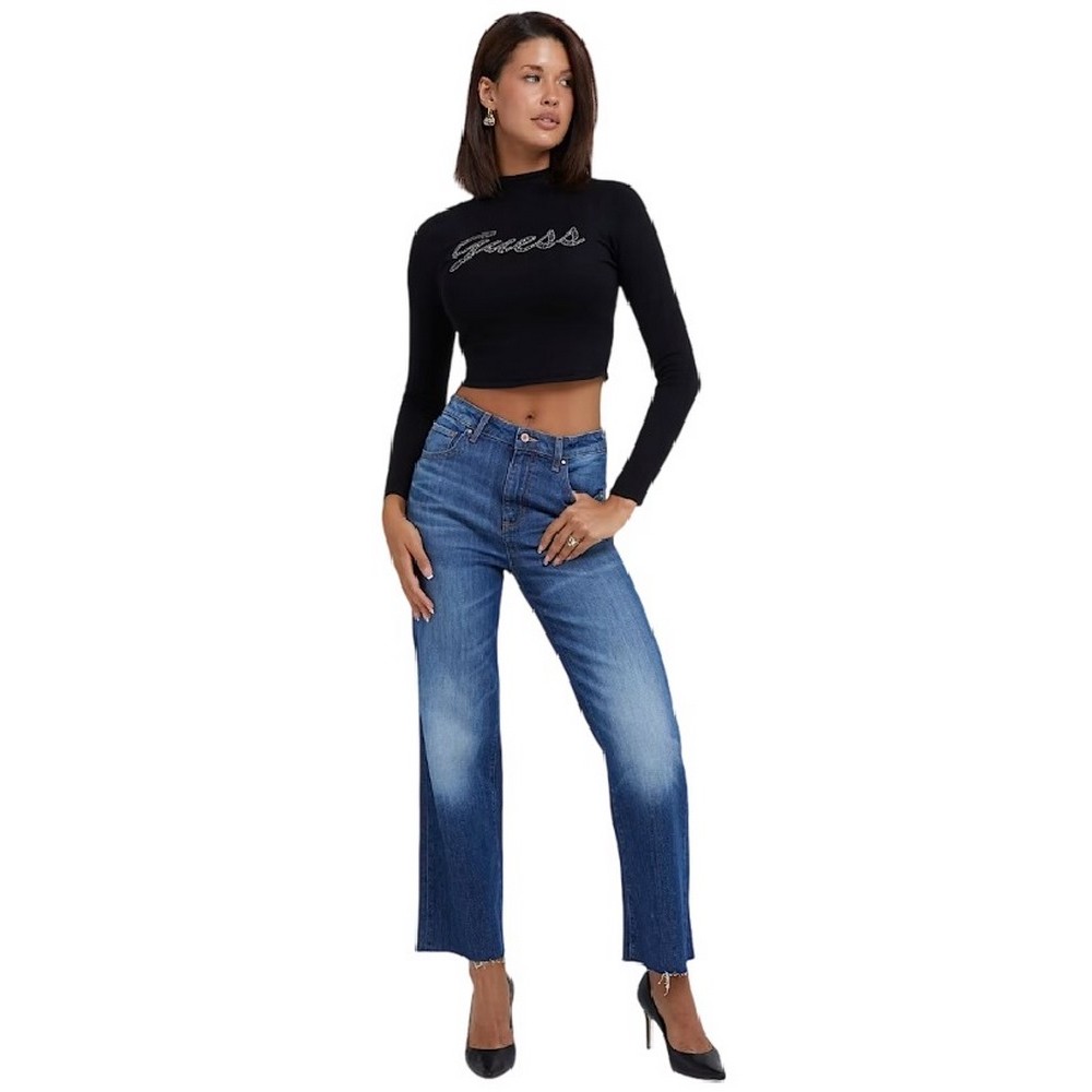 GUESS LS GUESS RHINESTONE LOGO SWTR ΜΠΛΟΥΖΑ ΠΛΕΚΤΟ ΓΥΝΑΙΚΕΙΑ BLACK