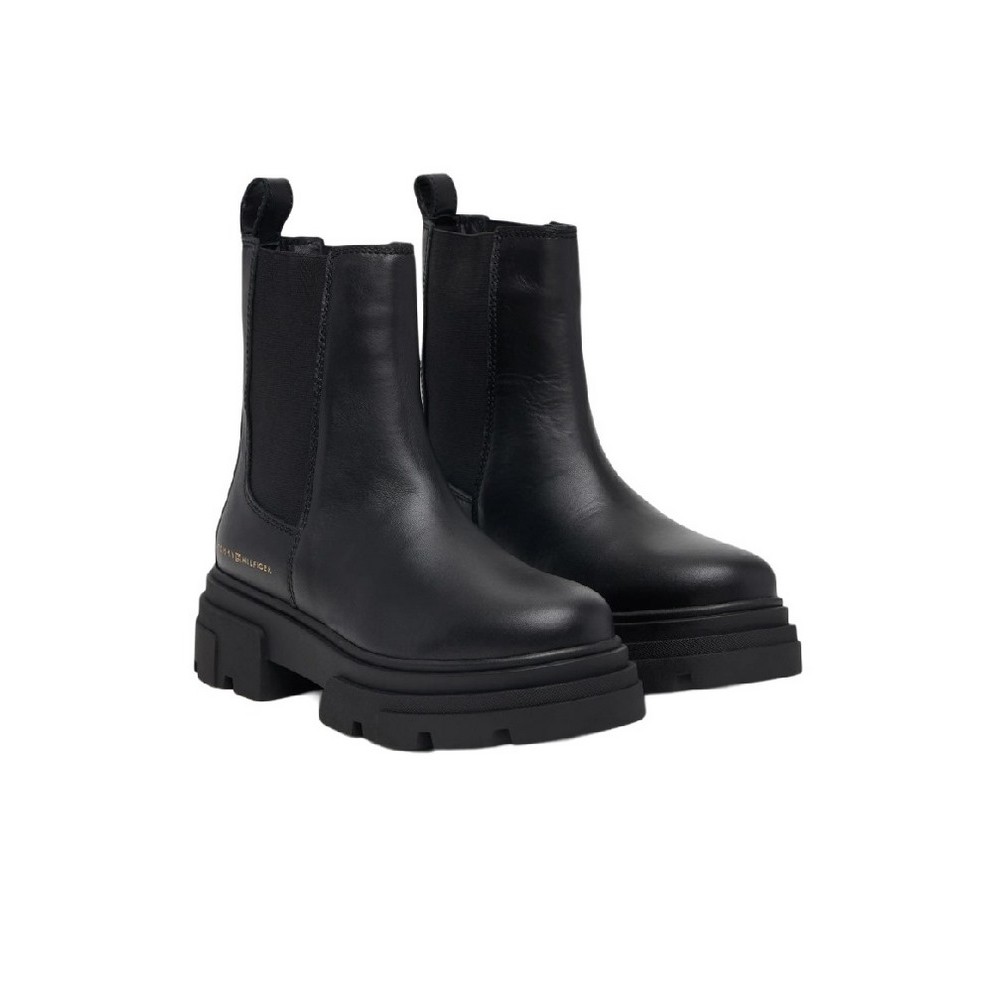 TOMMY HILFIGER LEATHER CHUNKY CHELSEA BOOT ΠΑΠΟΥΤΣΙ ΓΥΝΑΙΚΕΙΟ BLACK