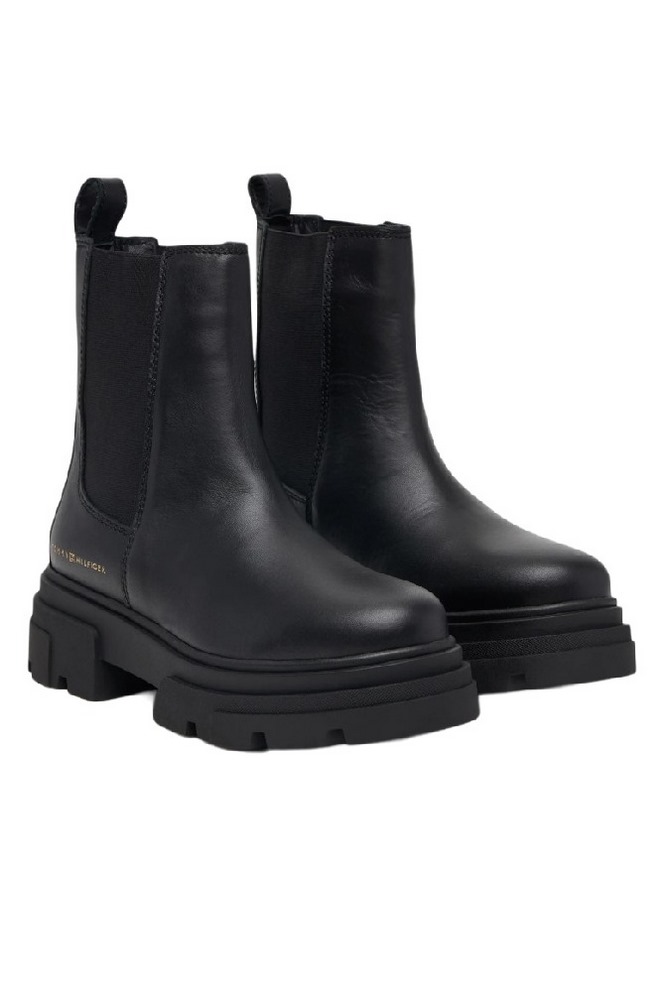 TOMMY HILFIGER LEATHER CHUNKY CHELSEA BOOT ΠΑΠΟΥΤΣΙ ΓΥΝΑΙΚΕΙΟ BLACK