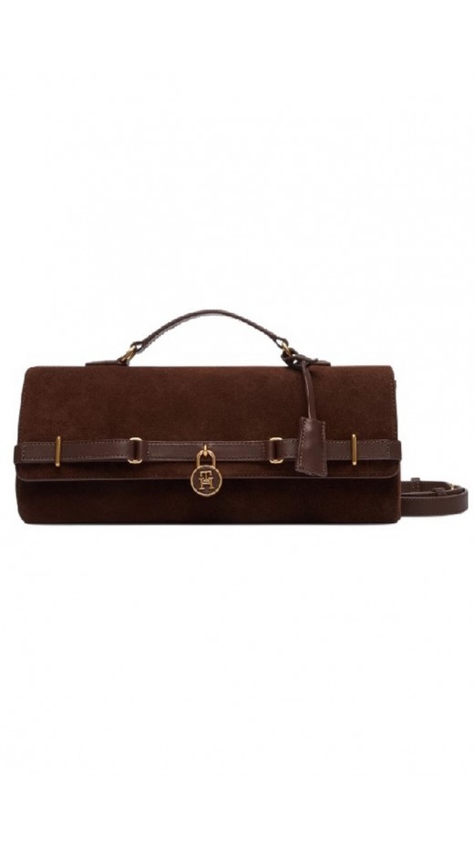 TOMMY HILFIGER AMERICAN ICON CLUTCH SUEDE ΤΣΑΝΤΑ ΓΥΝΑΙΚΕΙΑ BROWN